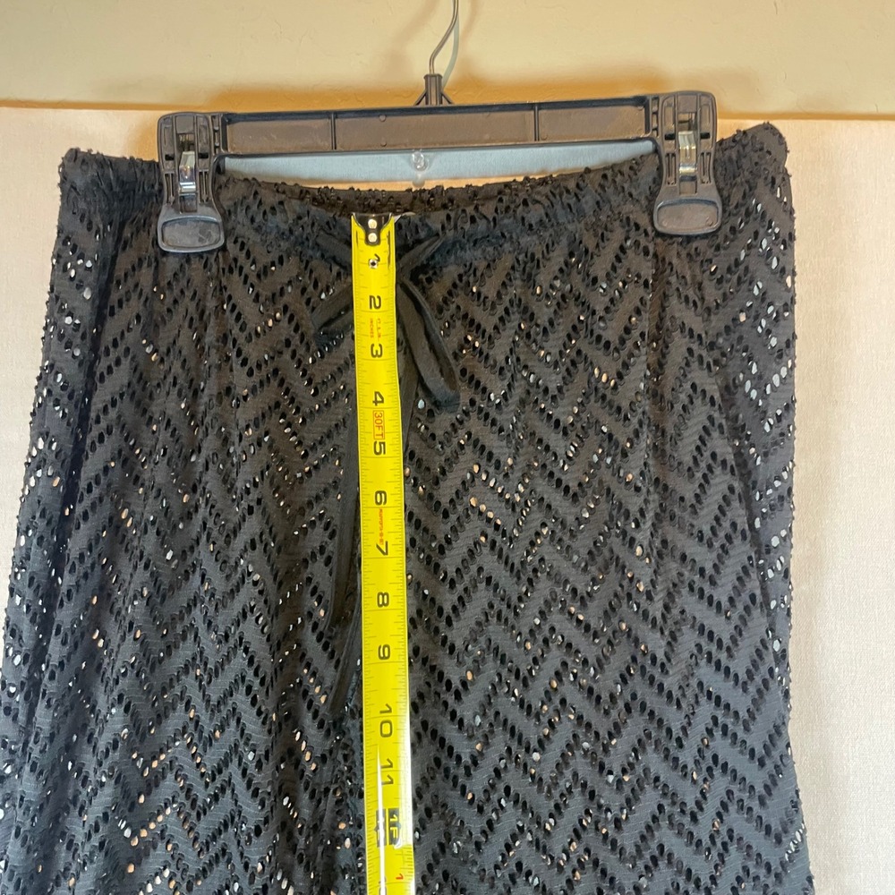 Waves To Coast Black Crochet Wide Leg Beach Cover Up‎ Pants Womens Large L - Picture 5 of 8
